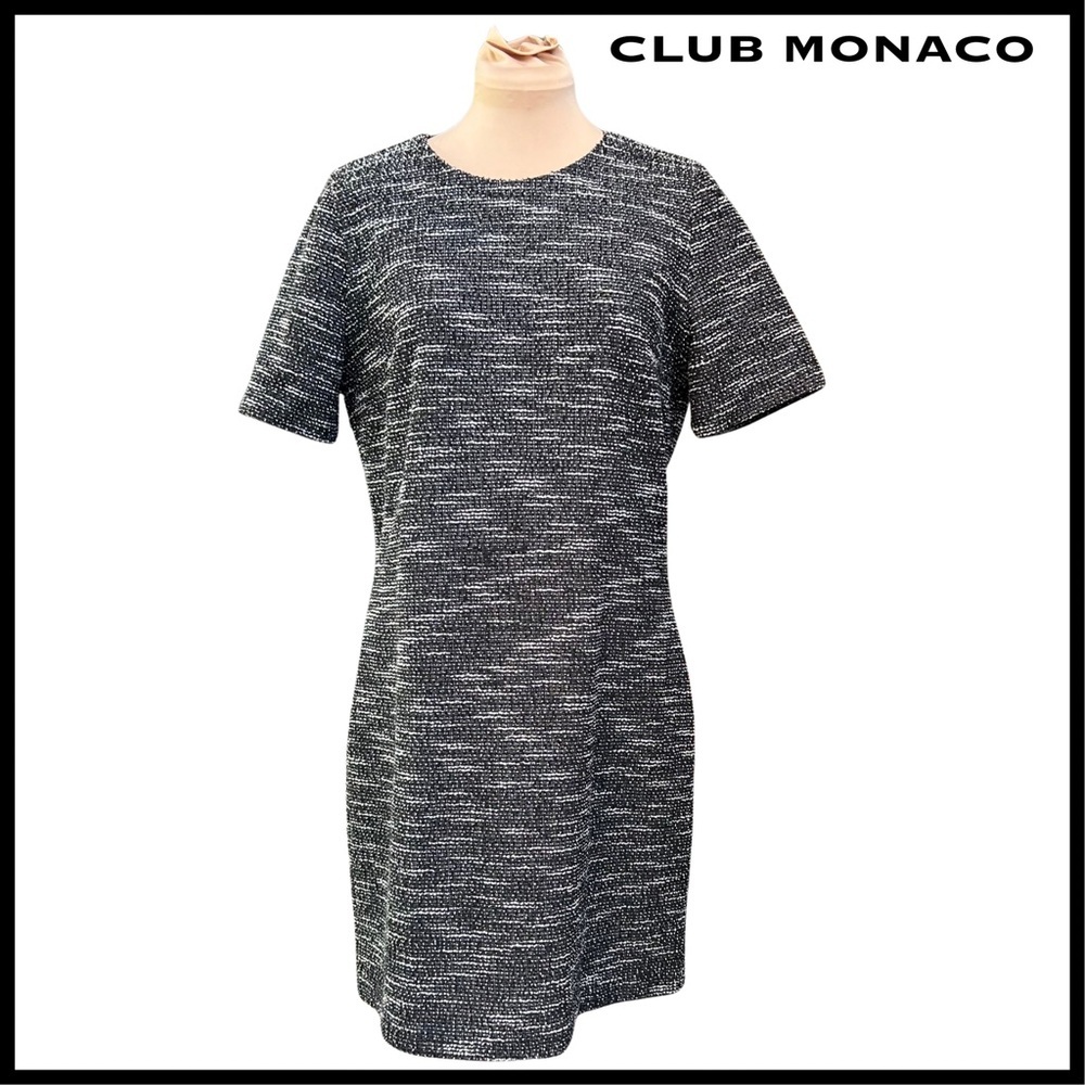 Large - Club Monaco: Black and White Tweed Textured Dress
